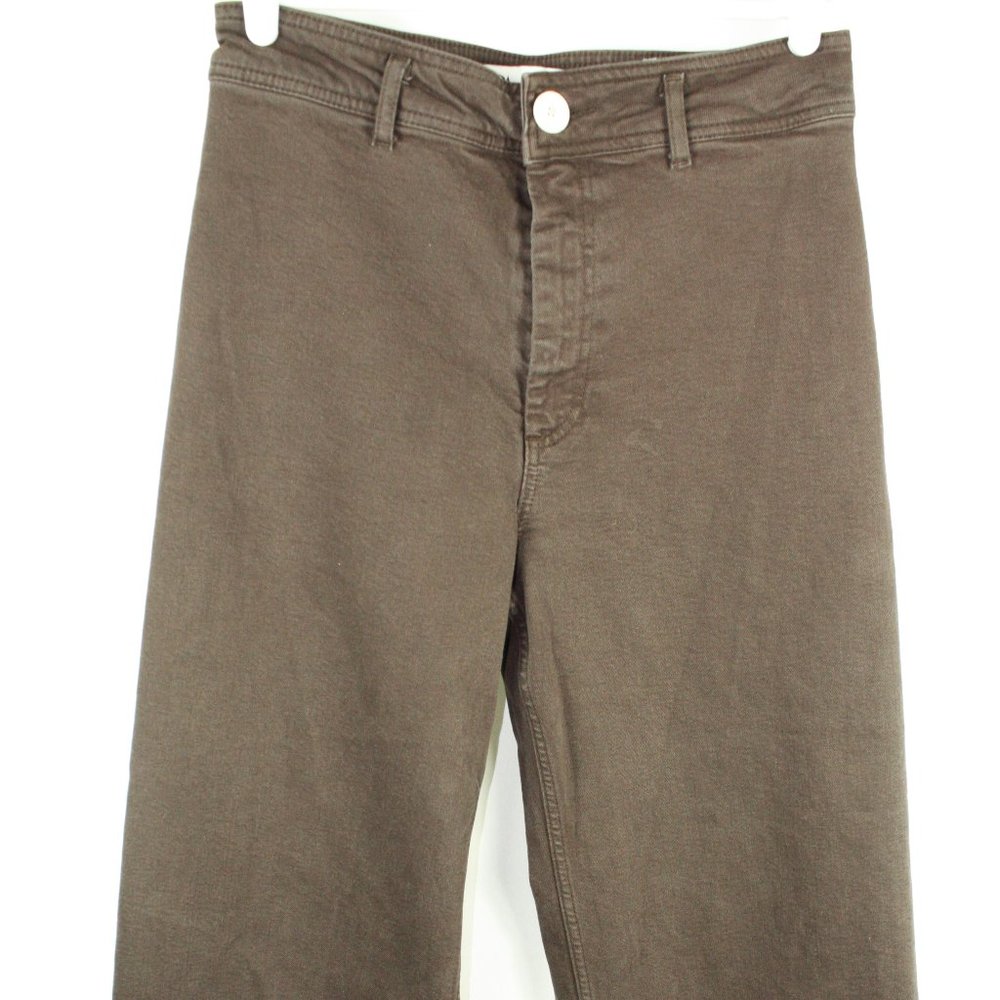 Zara Womens Size 8 High Rise The Marine Straight Wide Leg Crop Jeans Brown